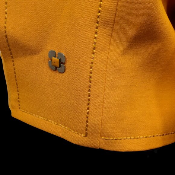Vintage 60s Pierre Cardin Suit Jacket M Mod Daisy Buttons Yellow Wool Gabardine - Picture 7 of 12